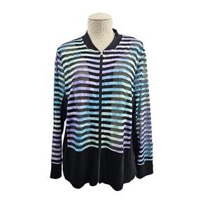 Toni Morgan XL Fishnet Long Slv Zip Up‎ Jacket Sweatshirt Multicolor Top EUC